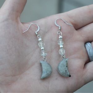 Homemade gray dangle moon earrings